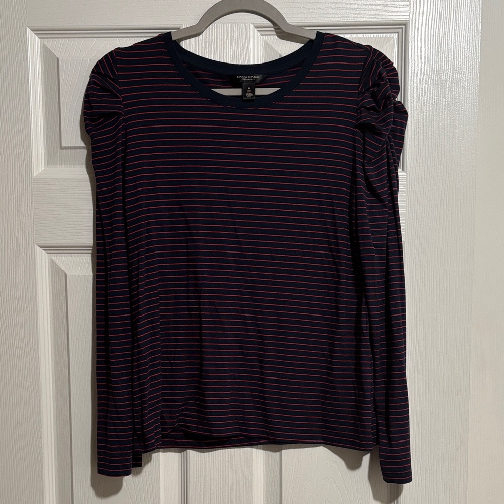 Banana Republic Navy and Red Striped Blouse
